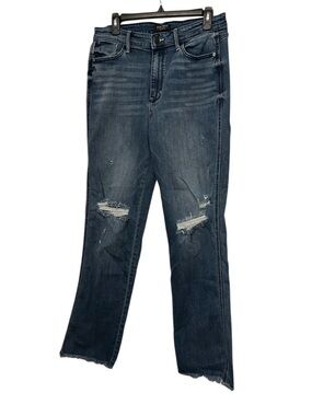 Judy Blue High Waist Distressed Straight Fit Raw Hem Jeans 11/30